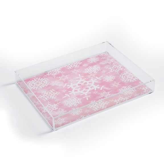 Society6 Lisa Argyropoulos Snow Flurries in Pink Acrylic Tray
