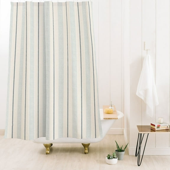 Society6 Little Arrow Design Co Ivy Stripes Cream Dusty Blue Shower Curtain 71" x 74"