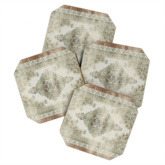 Society6 Little Arrow Design Co Turkish Floral Sage Brown Set of 4 Coasters