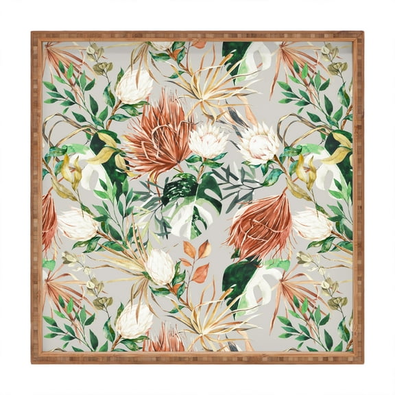 Society6 Marta Barragan Camarasa Bohem Tropical Bloom Large Square Bamboo Tray, 16" x 16"