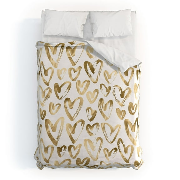 Society6 Nature Magick Gold Love Hearts Pattern Duvet Polyester Twin- 68" X 88"