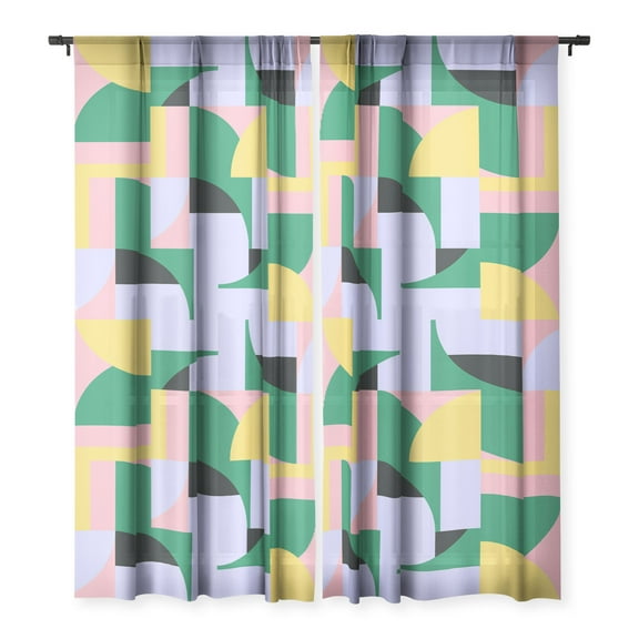 Society6 Ninola Design Bauhaus Shapes Spring 64" x 50" Single PanelSheer Window Curtain