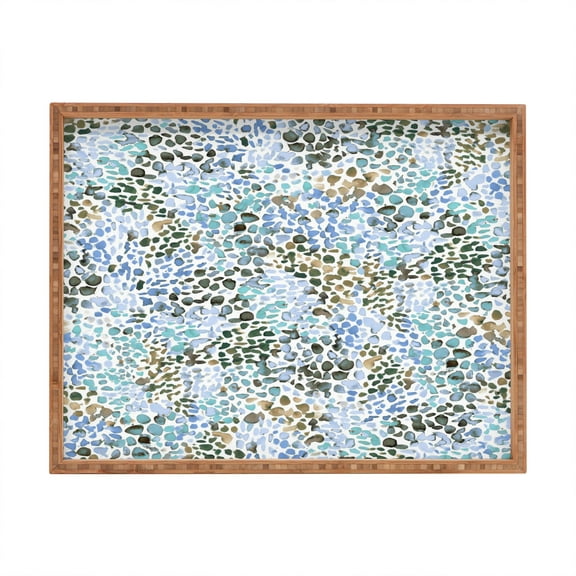 Society6 Ninola Design Blue Speckled Painting Watercolor Stains Large Rectangle Bamboo Tray, 18" x 14"