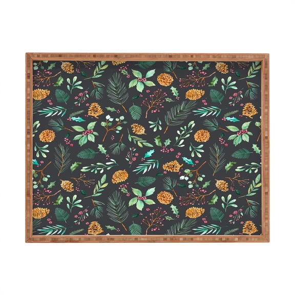 Society6 Ninola Design Christmas Botanical Charcoal 18" x 14" Rectangle Bamboo Tray
