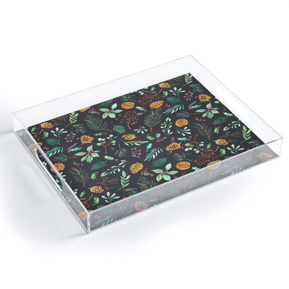 Society6 Ninola Design Christmas Botanical Charcoal Medium Acrylic Tray