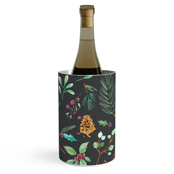 Society6 Ninola Design Christmas Botanical Charcoal Wine Chiller