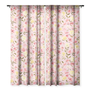 Society6 Ninola Design Fresh flowers Pink 96" x 50" Single Panel Sheer Window Curtain