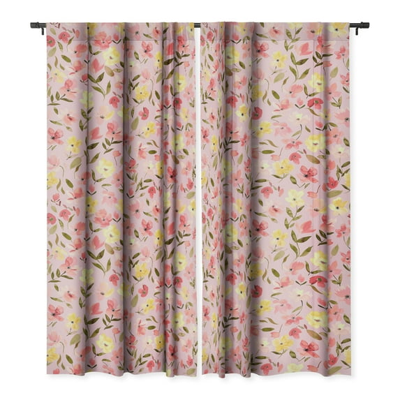 Society6 Ninola Design Fresh flowers Pink Single Panel Room Darkening Window Curtain 50" x 84"