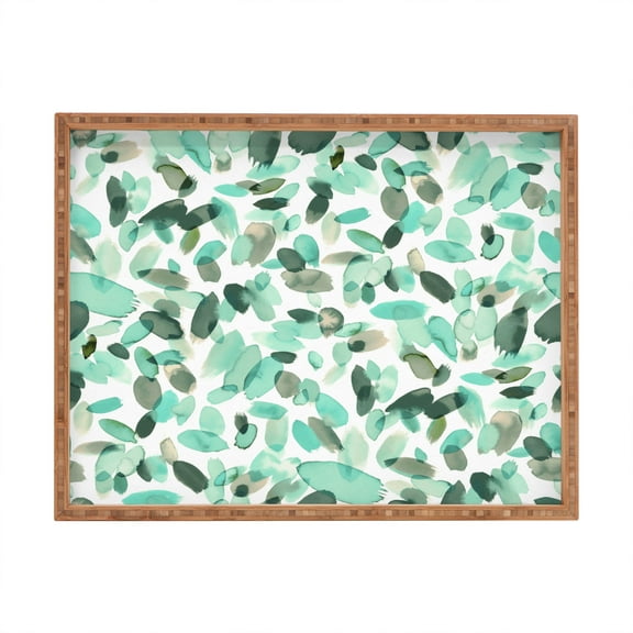 Society6 Ninola Design Mint Flower Petals Abstract Stains Large Rectangle Bamboo Tray, 18" x 14"
