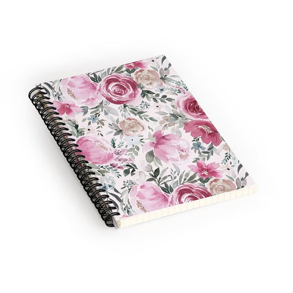Society6 Ninola Design Pastel Peony Rose Bouquet Pink Spiral Notebook