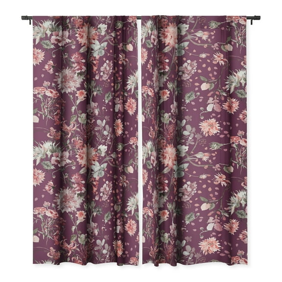 Society6 Ninola Design Romantic Bouquet Purple Single Panel Room Darkening Window Curtain 50" x 84"
