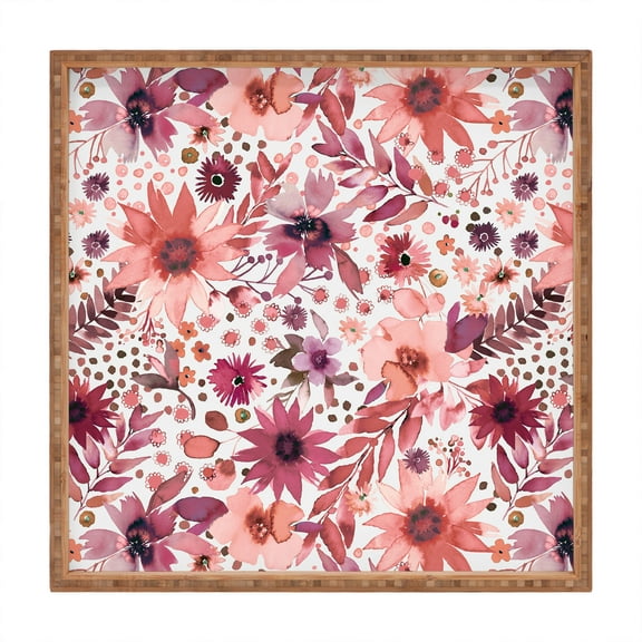 Society6 Ninola Design Rustic Flowers Organic Holiday 16" x 16" Square Bamboo Tray