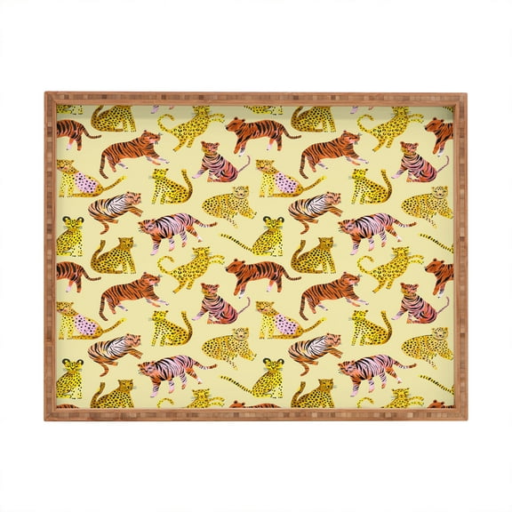 Society6 Ninola Design Safari Tigers Leopards Savanna 18" x 14" Rectangle Large Bamboo Tray