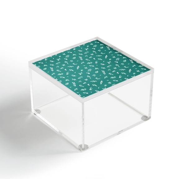 Society6 Ninola Design Small Leaves Botanical Pine Green 4" x 4" Acrylic Box