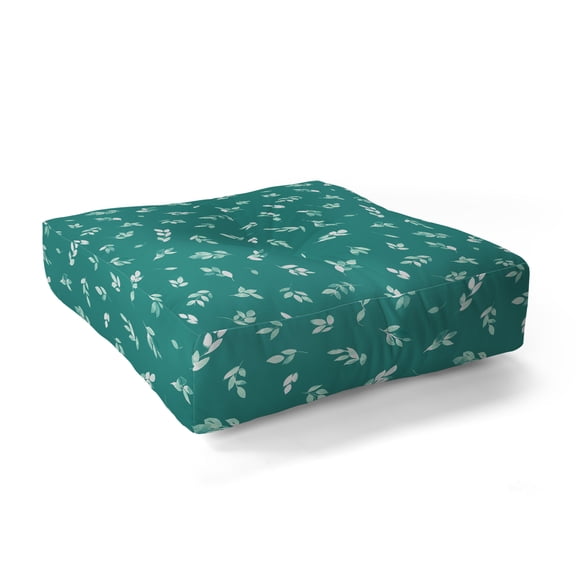 Society6 Ninola Design Small Leaves Botanical Pine Green Square Floor Pillow