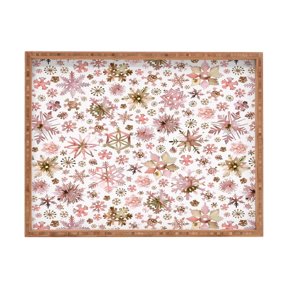 Society6 Ninola Design Snowflakes Watercolor Pink 18" x 14" Rectangle Bamboo Tray