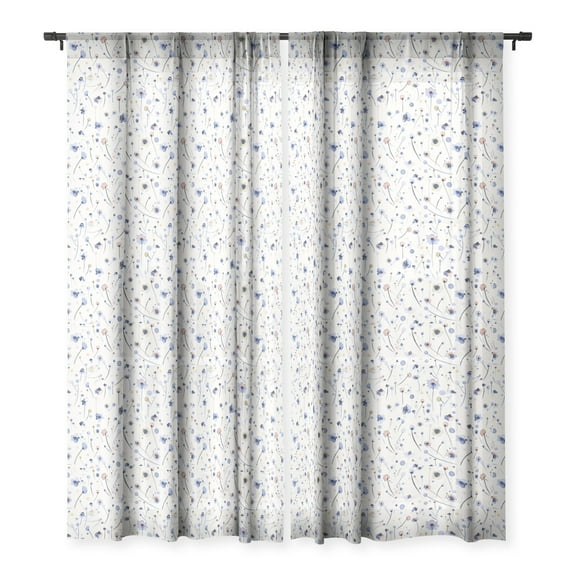 Society6 Ninola Design Soft Flowers Single Panel Sheer Window Curtain 96" x 50"