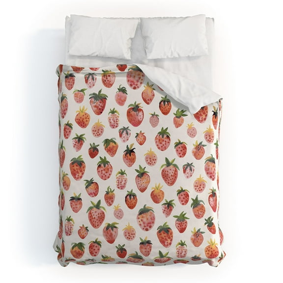 Society6 Ninola Design Strawberries Countryside Summer Duvet Polyester Twin XL + Pillow Sham Kit- 68" X 88"