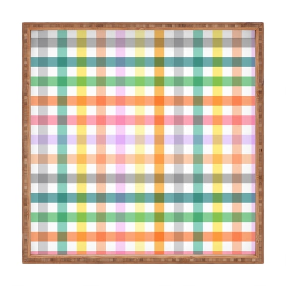Society6 Ninola Design Vichy Spring Colorful Picnic 16" x 16" Large Square Bamboo Tray