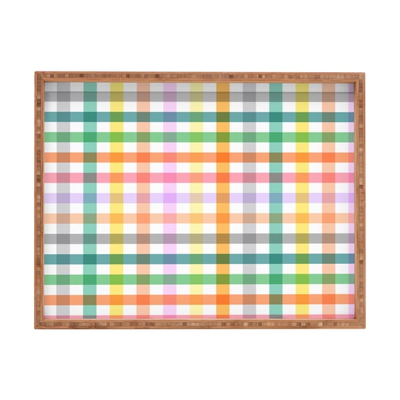 Society6 Ninola Design Vichy Spring Colorful Picnic 22.5" x 17" X Large Rectangular Bamboo Tray