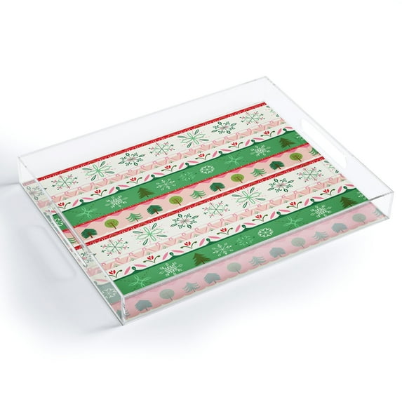 Society6 Pimlada Phuapradit snowflake stripes Acrylic Tray, 8" x 6 1/4" x 1", white