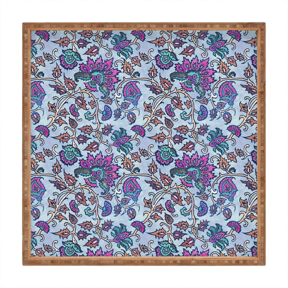 Society6 Schatzi Brown Mendhi Floral Periwinkle 16" x 16" Square Large Bamboo Tray