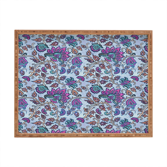 Society6 Schatzi Brown Mendhi Floral Periwinkle 18" x 14" Rectangle Large Bamboo Tray