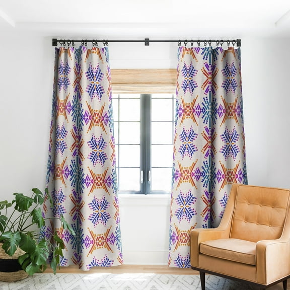 Society6 Schatzi Brown Rainbow Tribal Boho Blackout Curtain Single Panel White Bohemian 50" x 96"