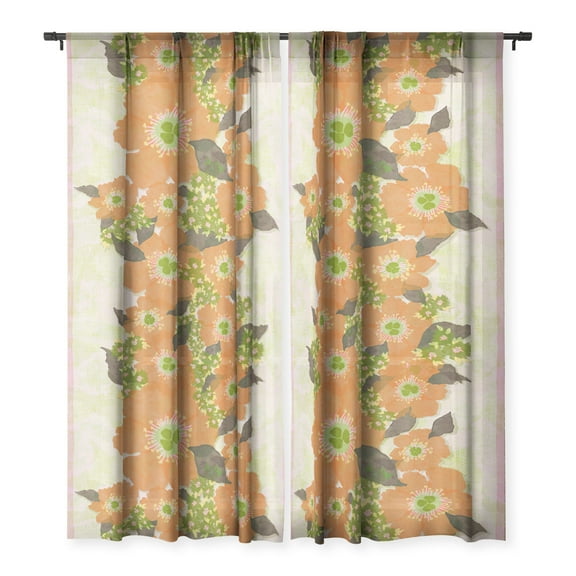 Society6 Sewzinski Retro Orange Flowers 50" x 96" Single Panel Sheer Window Curtain
