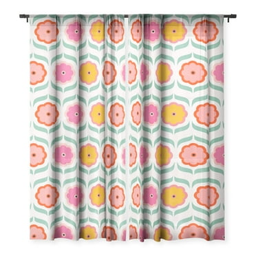 Society6 Showmemars Bright Retro Geometric Pattern 50" x 84" Single Panel Sheer Window Curtain