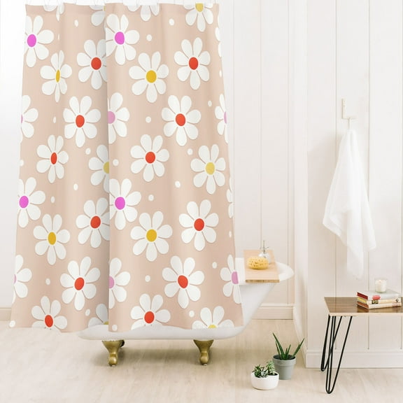 Society6 Showmemars Seventies Daisies Pattern Shower Curtain 71" x 74"