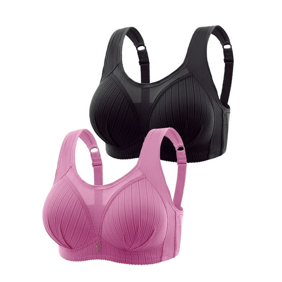 Socisucc Cotton Bralette 2PC Women Bras Plus Size Behind Buckle Comfortable Breathable Exhaust Base Non-Steel Ring Non-Magnetic Buckle Underwear