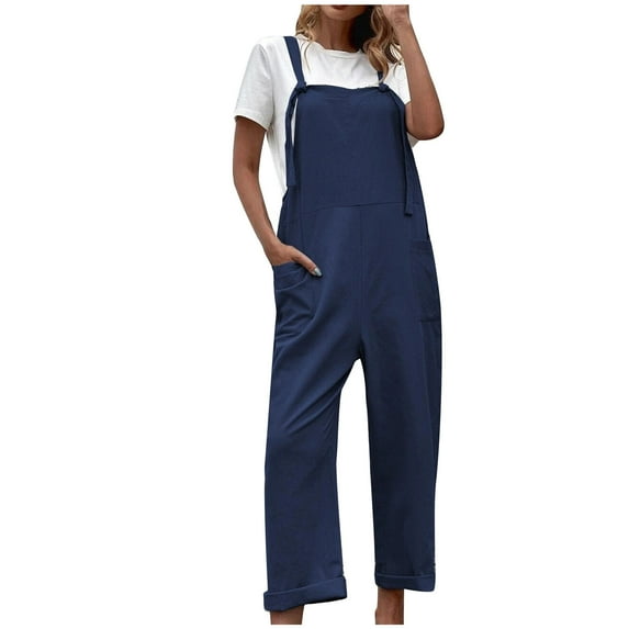 Socisucc Women Summer Fashion Sleeveless Bandage Square Neck Causal Pocket Long Jumpsuit