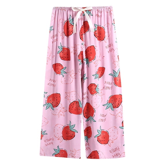 Socisucc Women's Printed Pajama Pants Thin Wide-leg Pants With Drawstring Loose And Can Be Worn Outside Nine-point Trousers