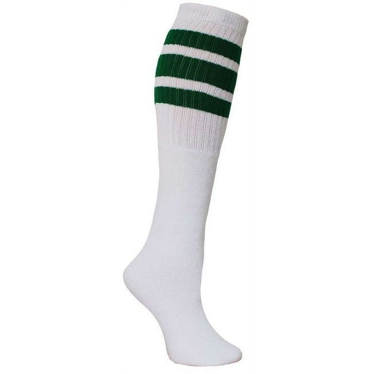 Classic Old School White Striped High Tube Socks, Green 3