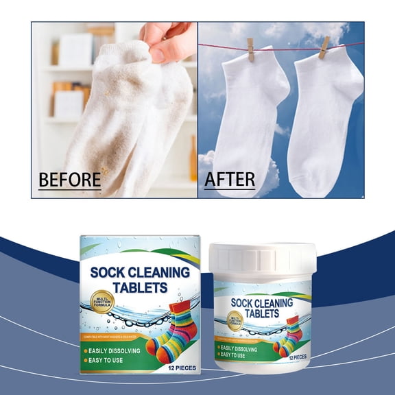 Sock Cleaning Sheets - Deep Stain Remover and Odor Eliminator for Laundry, Fabric Softening Detergent Pods for Hand and Machine Wash, Gentle Color-Safe Cleaning Pads for Sweat and Mud