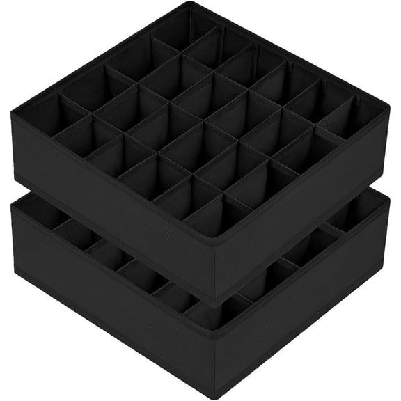 Sock Drawer Organizer Divider 2 Packs Underwear Organizer, 24 Cell Collapsible Closet Cabinet Organizer Underwear Storage Boxes for Storing Socks, Handkerchiefs, Ties, Belts (Black)