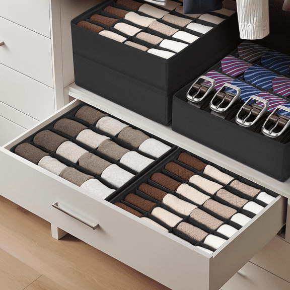 Sock Drawer Organizer Divider Underwear Organizer, 24 Cell Closet Organizers and Storage Organizer Sock Holders Organizers for Storing Socks, Handkerchiefs, Ties, Belts,C