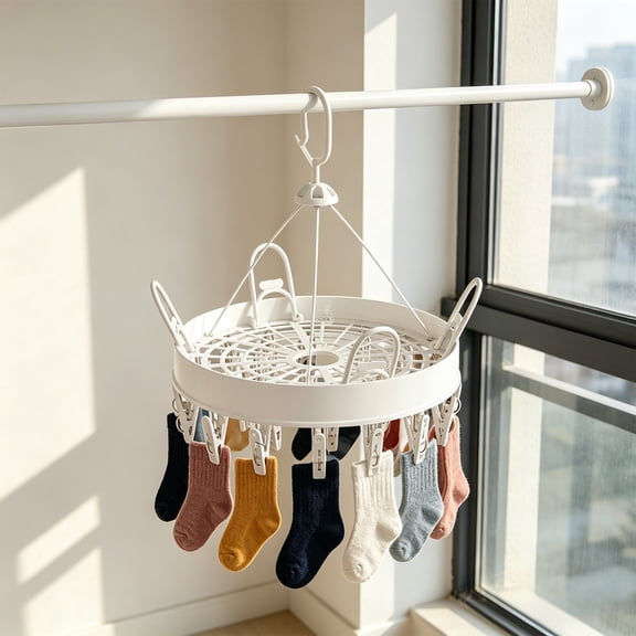 Sock Drying Rack, Multi-functional Hanger with Clips, Clothes Drying Rack, Balcony Windproof Clothespin, Suction Cup Wall Mount, Thickened Plastic Organizer, Bathroom Storage