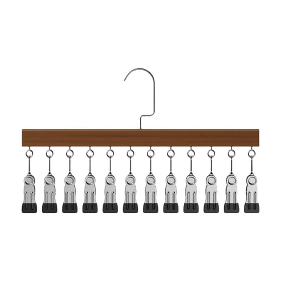 Sock Drying Rack, Space Saving Clothes Hanger with 12 Stainless Steel Clips, Multipurpose Garment Rack for Underwear, Lingerie, Towels, Scarves, Sturdy Wooden Organizer for Bedroom, Laundry Room