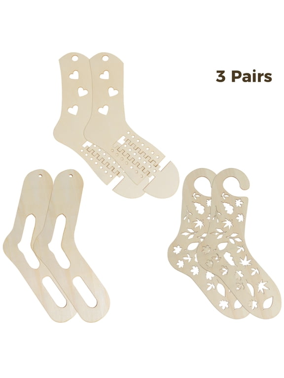 Sock Form Wood Natural: 3 Pairs Heart Leaves Sock Blocker Stocking Display Mold