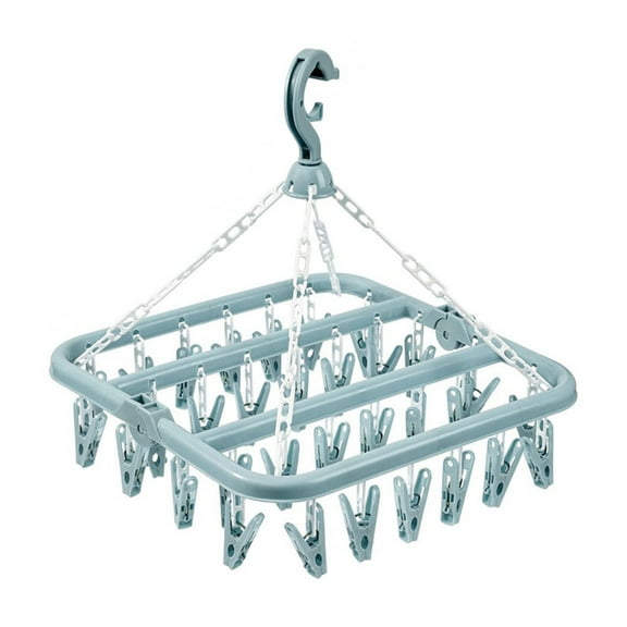 Sock Hanger Organizer with 32 Clips, Space Saving Closet Hanging Rack for Socks, Scarves, Ties and Accessories, Blue