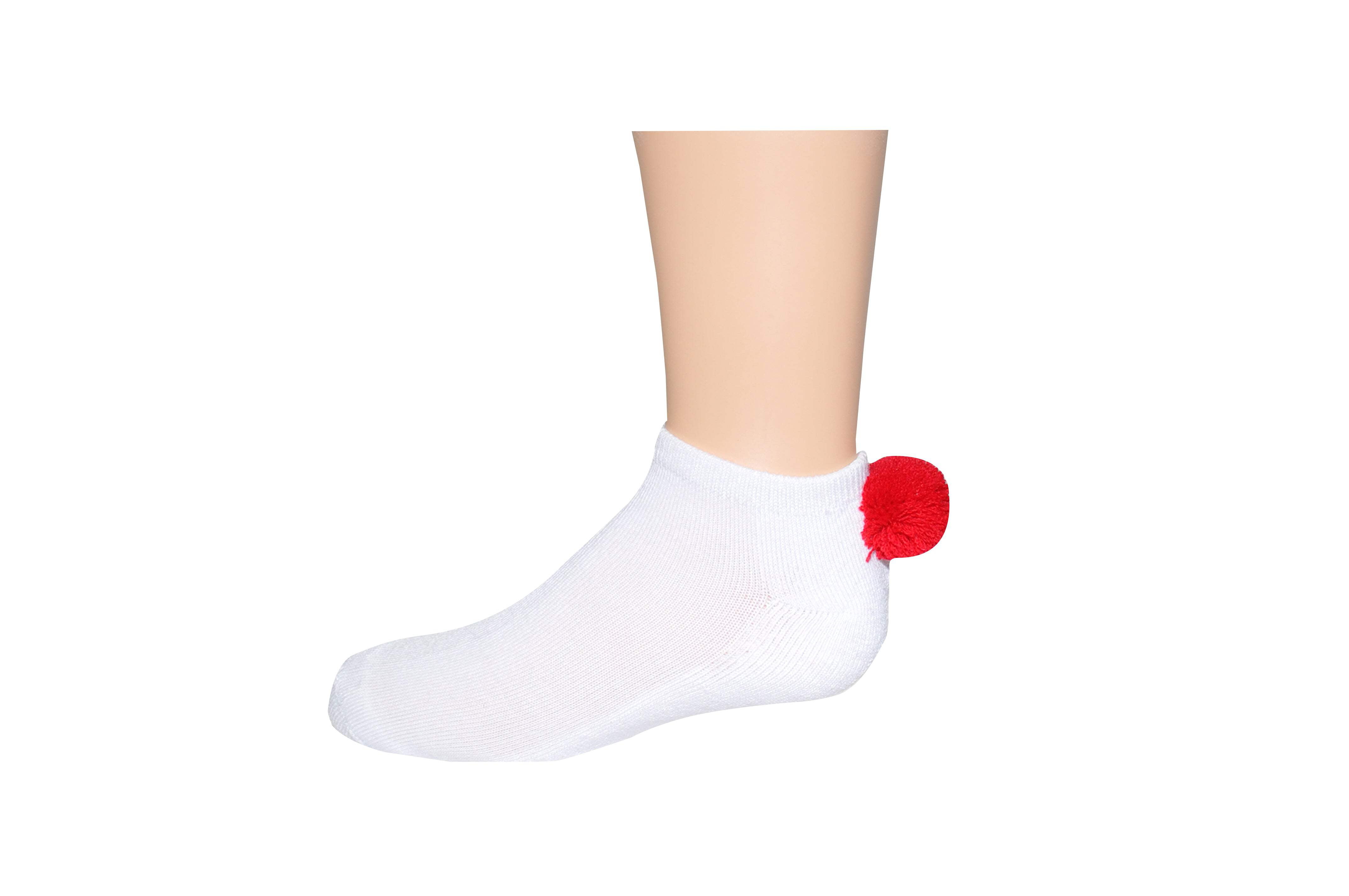 Girls' Low-Cut Pom Pom Athletic Socks (4 Pairs) – Cute, No-Slip Poms, Fits Kids Shoe Sizes 9-3