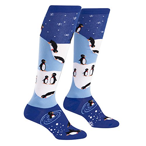Sock It To Me Women's Knee High Funky Socks Animals (Penguin Slide)