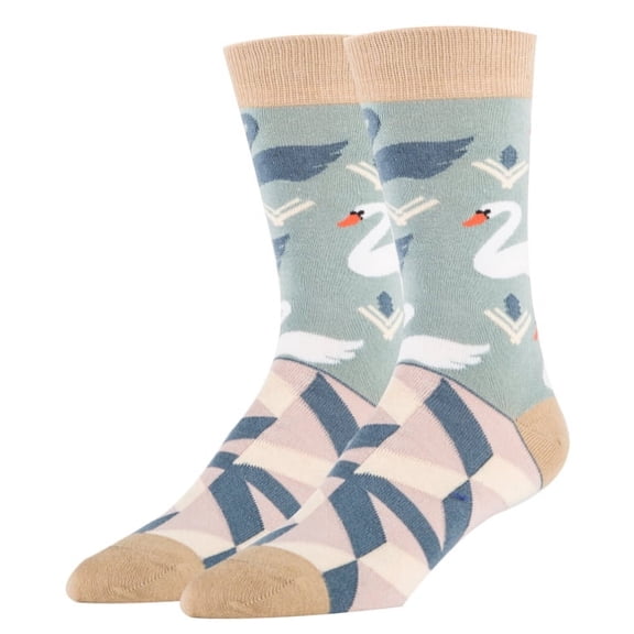 Sock It Up Men's Colorful Patterned Dress Socks, Premium Cotton Casual Fashion Crew Socks, Black Swan
