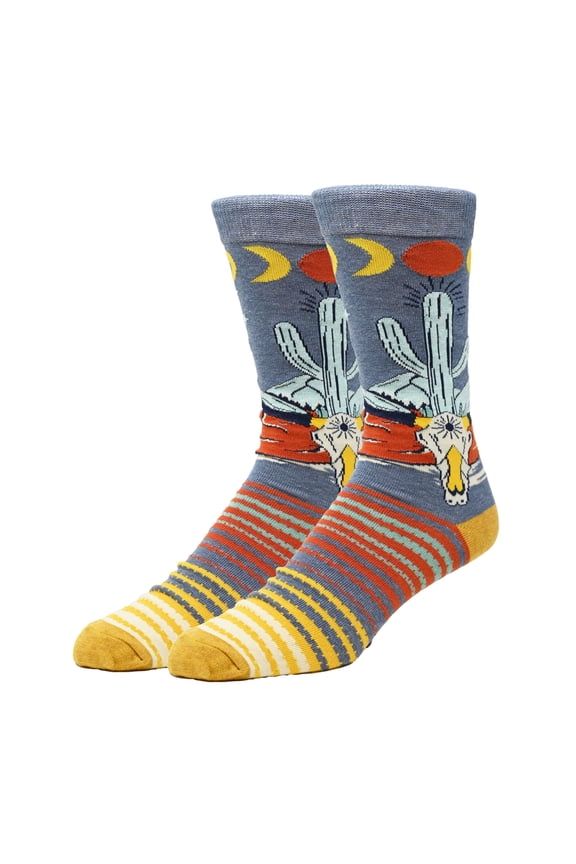 Men's Colorful Patterned Dress Socks, Premium Cotton Casual Fashion Crew Socks, Desert Nights