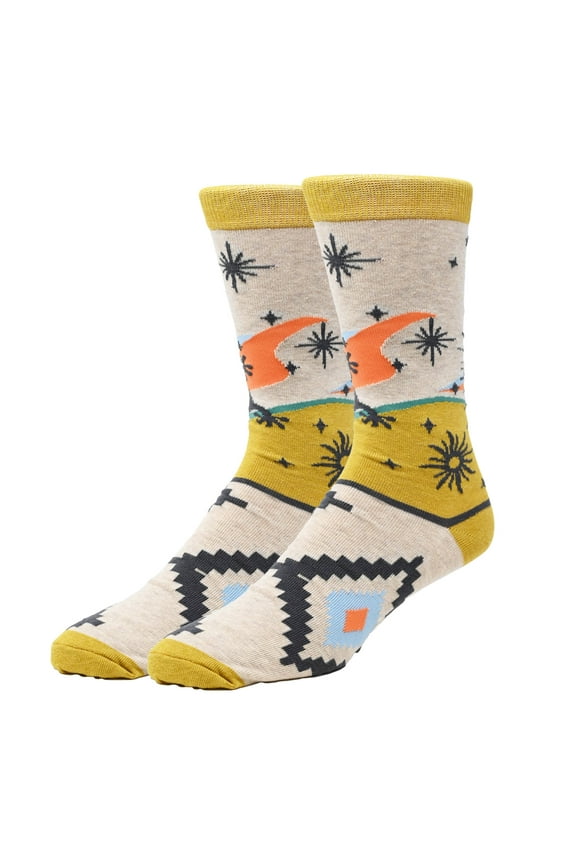Men's Colorful Patterned Dress Socks, Premium Cotton Casual Fashion Crew Socks, Echo Sands