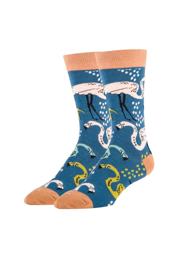 Men's Colorful Patterned Dress Socks, Premium Cotton Casual Fashion Crew Socks, Flamingo Sun