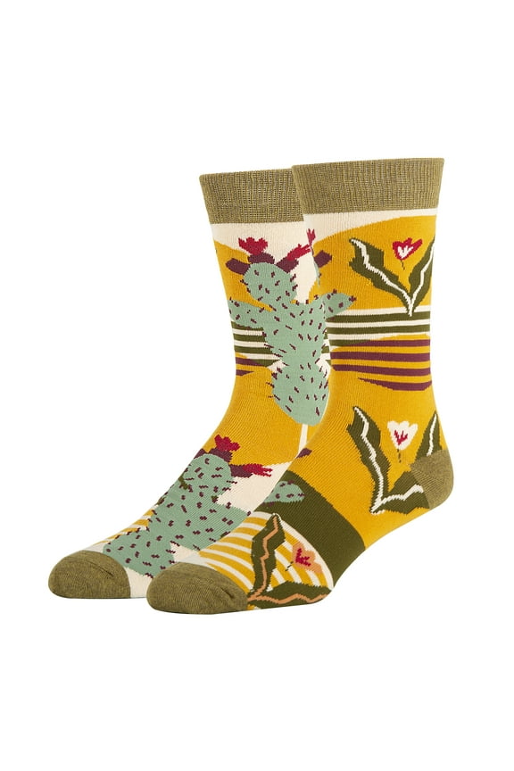 Men's Colorful Patterned Dress Socks, Premium Cotton Casual Fashion Crew Socks, Sol De Cactus