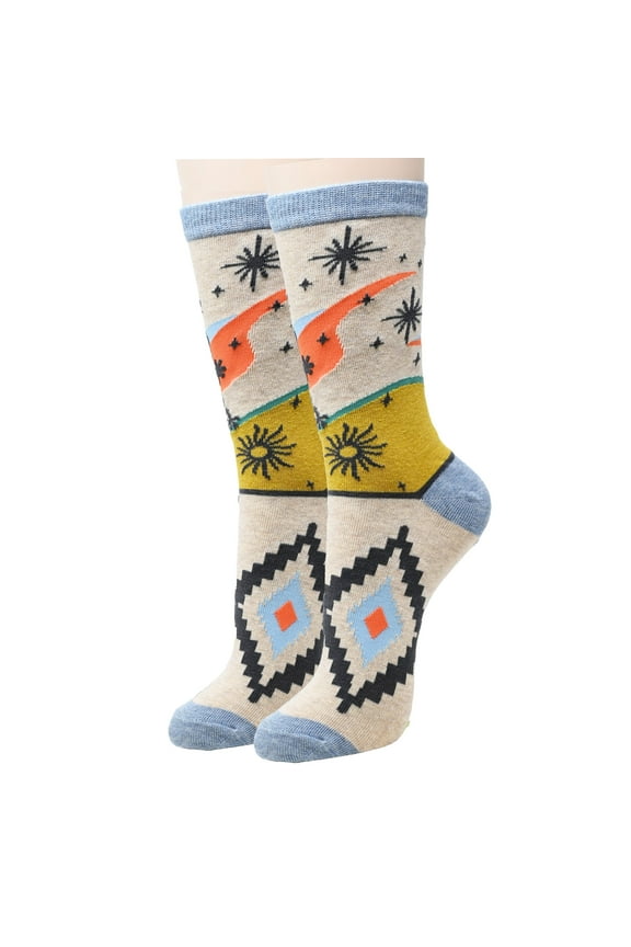 Womens Colorful Patterned Dress Socks, Premium Cotton Casual Fashion Crew Socks, Echo Sands